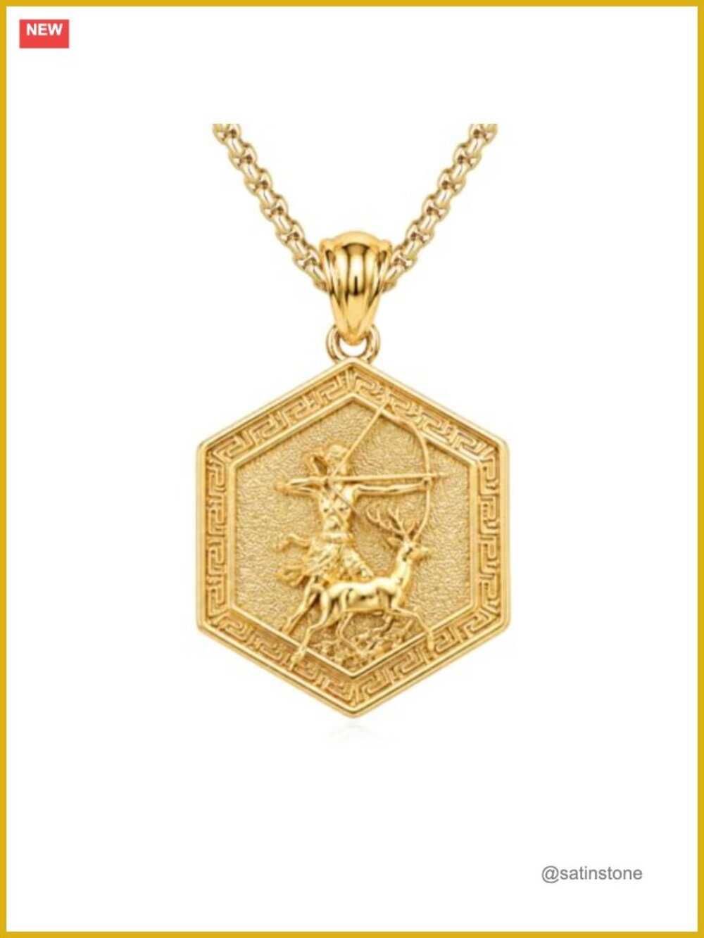 14K Gold Plated Artemis Greek Mythology Pendant Necklace 22+2 in Chain